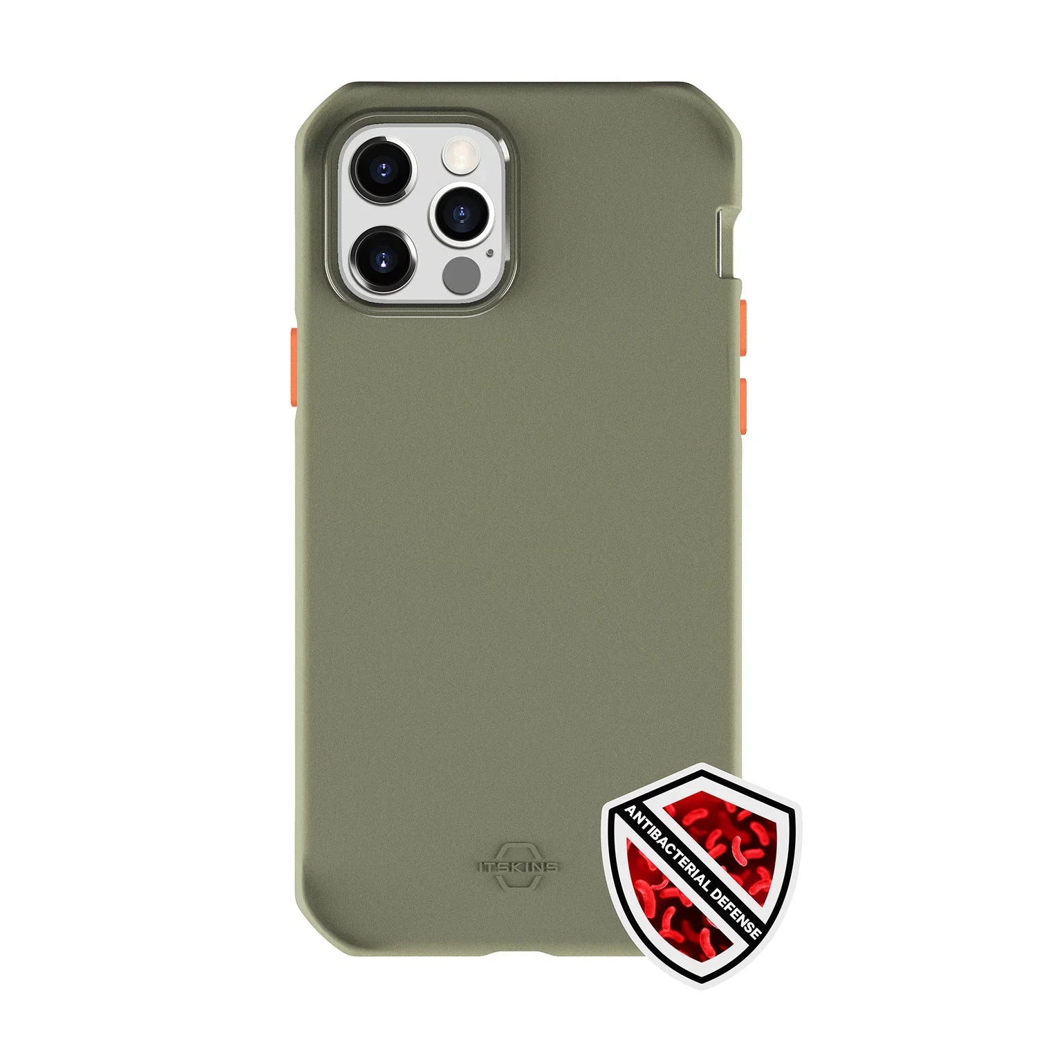 Itskins Supreme Solid iPhone 12 Pro Max Cover - Kaki And Orange - Tashqila Itskins Supreme Solid iPhone 12 Pro Max Cover - Kaki And Orange - Tashqila